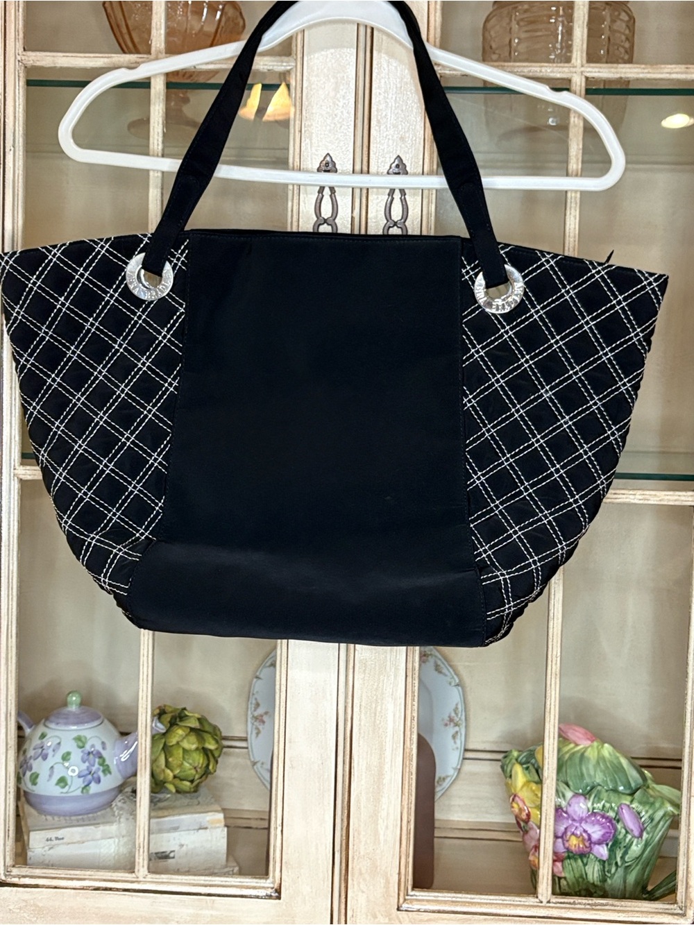 Vera Bradley Black Quilted Tote with White Stitching